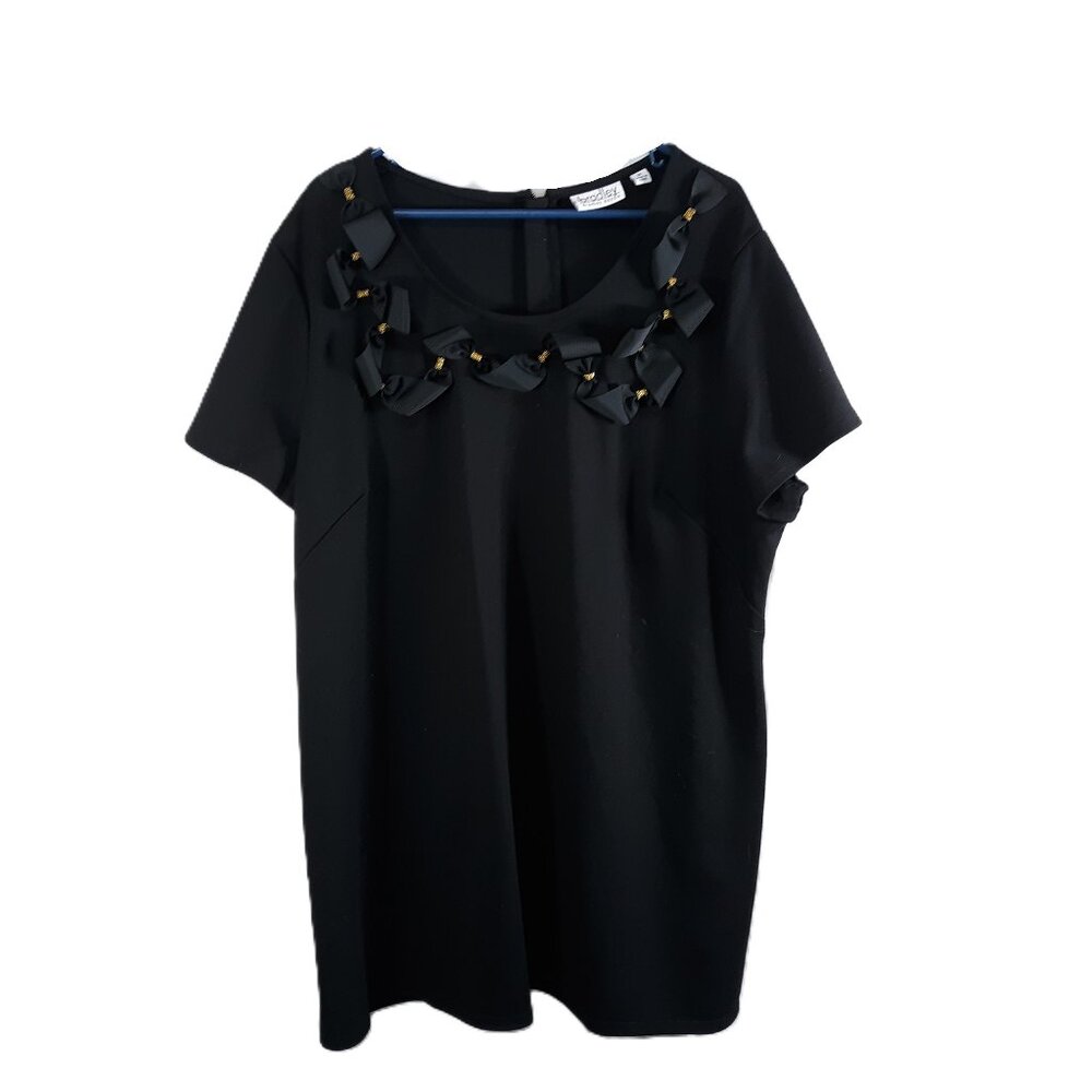 BRADLEY By BRADLEY BAYOU Ponte Knit Tunic top Bows Black Womens Size 2x